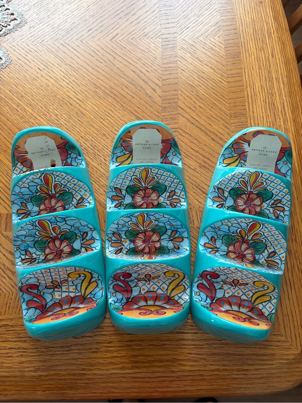 Artisan De Luxe Home: Spanish Tile Melamine Taco Holder, Turquoise, Set of 3